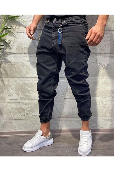 Oliggopol Ανδρικό μαύρο τζιν Boyfriend Jogger με ελαστικά πόδια