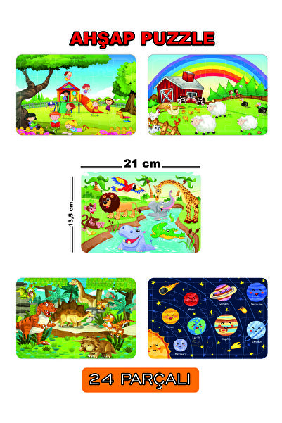 Kiri Ahşap 24 Parçalı 5 Li Puzzle Seti