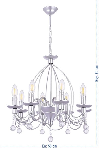 polataydinlatma Kale 8 Li Lüx Taşlı Avize (GÜMÜŞ)