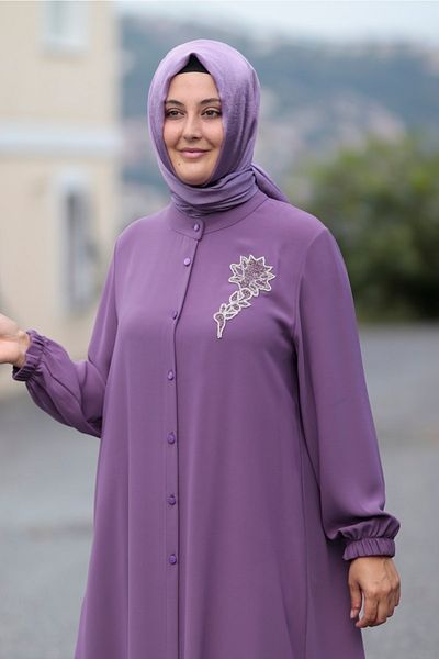 Zey&Ka Butik Large Size Stone Detailed Buttoned Tunic Trousers Double Set