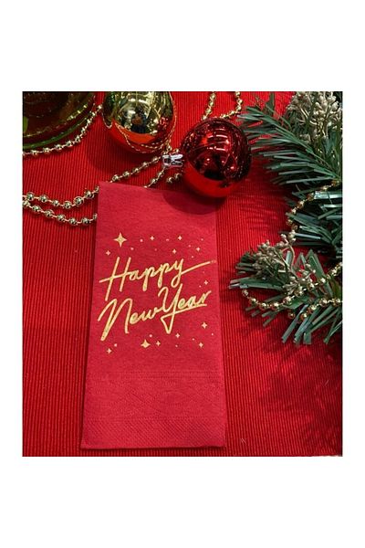 kidspartim Gold Gilded Red Happy New Year Napkin