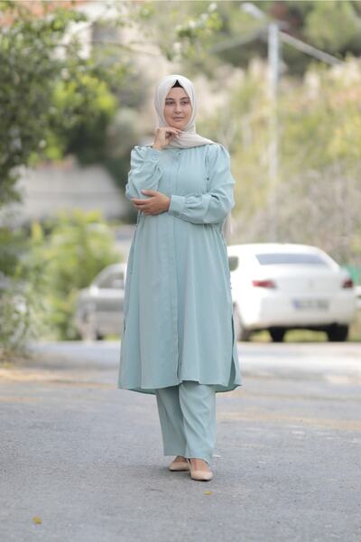 Zey&Ka Butik طقم قميص كريب أيروبين كبير الحجم مكون من قطعتين