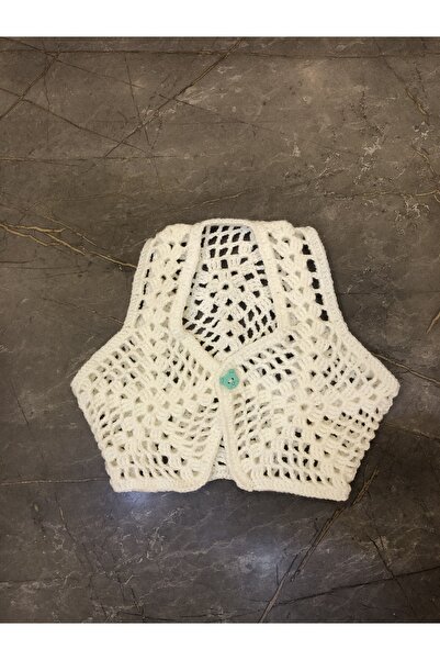 izelticaret El Örgüsü Motif Modelli Beyaz Bebek Bolerosu/yeleği