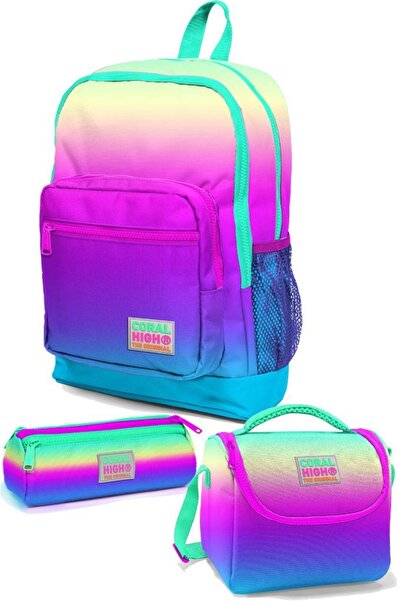 Coral High حقيبة مدرسية بأربعة أقسام متغيرة الألوان، تغذية حرارية، حامل أقلام...