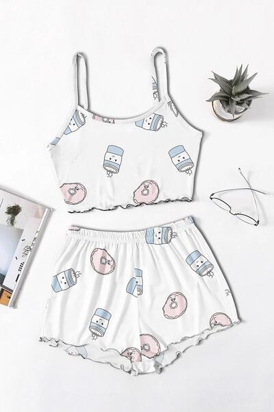 PEMBİŞ HOMEWEAR Set pantaloni scurți Favela White Donut Super Soft