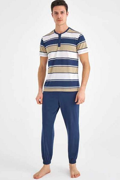 Eros Pijama Σετ πιτζάμες 3 τεμαχίων Eros New Season Βαμβακερό Σκούρο Μπεζ
