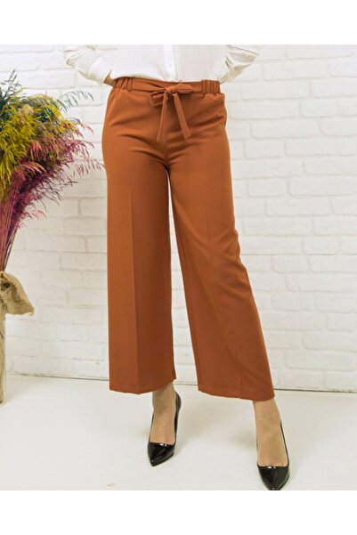 Trend Promosyon Scuba Bol Paça Kumaş Kemerli Pantolon Cepsiz Kumaş Pantolon