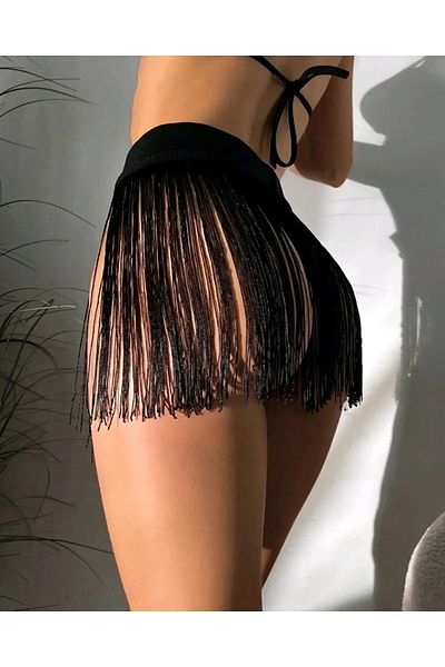 pistore Black Tassel Detailed Pareo Skirt
