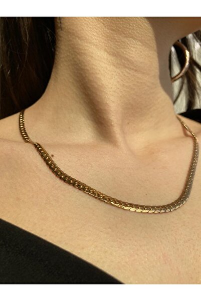 volera Unisex Kısa Burma Burgu 45 Cm Orta Kalınlık Zincir Kolye Gold Çelik