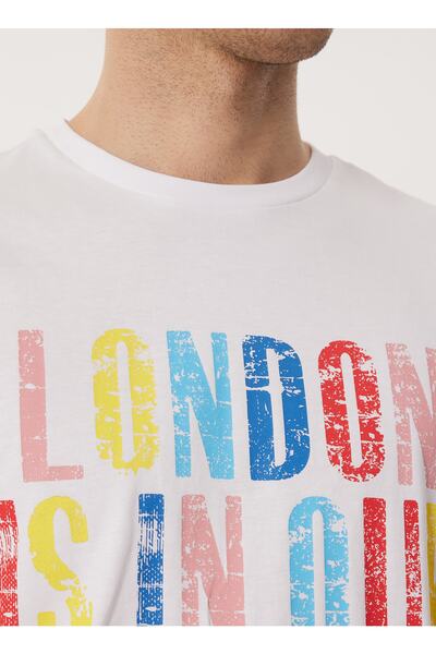 Lee Cooper Ανδρικό μπλουζάκι με λαιμόκοψη λευκό 232 Lcm 242003 Fergus White