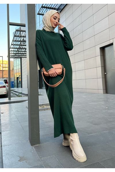 MAXXANA Oversize Loose Cut Half Turtleneck Ribbed Knitwear Hijab Dress Size 38-44