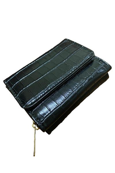 Elif Crocodile Skin Patterned Women's Wallet with Snap Closure and Zipper Black308222