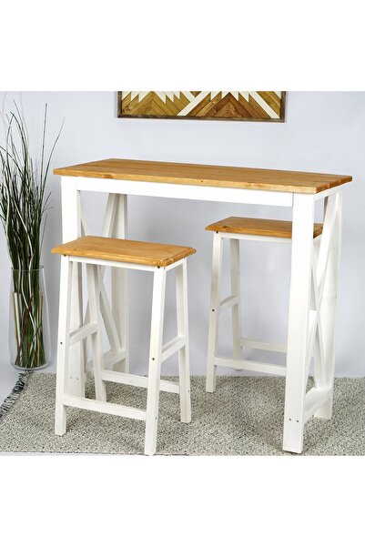 WOODENSA Bar Masası Çok Amaçlı Masa Mutfak Masası Takımı (kiraz-beyaz)