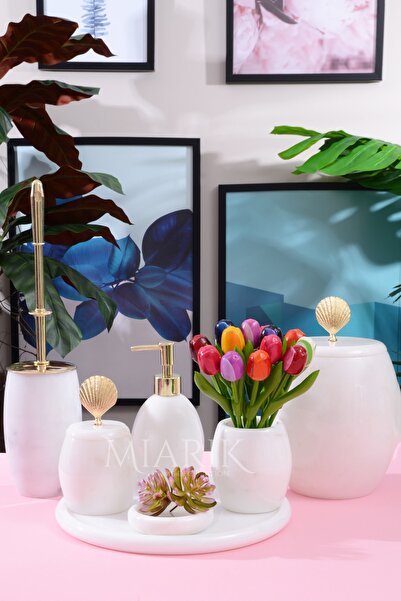 MIARIK DESIGN & DEKORASYON Dekoratif Mermer Banyo Seti Takımı 7 Li Aksesuar D...