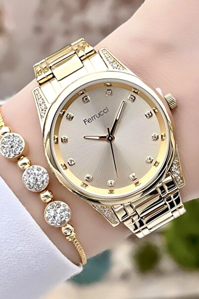 Ferrucci Gold Renk Kadın Kol Saati Ve Bileklik