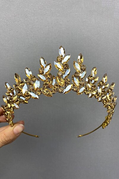 GELD تاج وأقراط هينا للعروس من سوبرا بلون عسلي للنساء – تاج – تاج