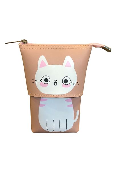 FLY COLOR Cat Patterned Adjustable Size Leather Pen Holder