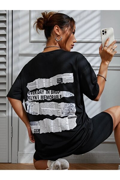 Keywest Tricou oversize cu model de ziar cu slogan Brooklyn