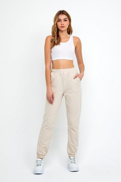 ESPİNA Γυναικεία φούτερ Jogger Beige πλεκτά με τρεις κλωστές με ελαστική μέση και πόδι