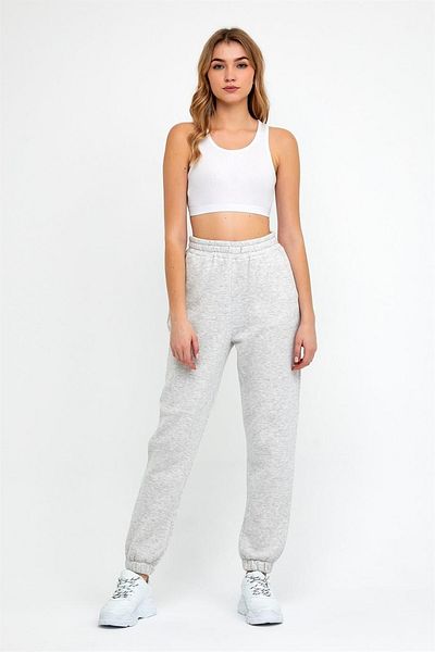 ESPİNA Pantaloni de sport tricotat cu trei fire pentru femei, cu talie elastică și picioare Jogger gri