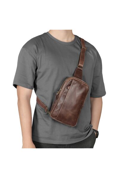 LONDO حقيبة كروس من الجلد الطبيعي مع حزام قابل للتعديل - للجنسين