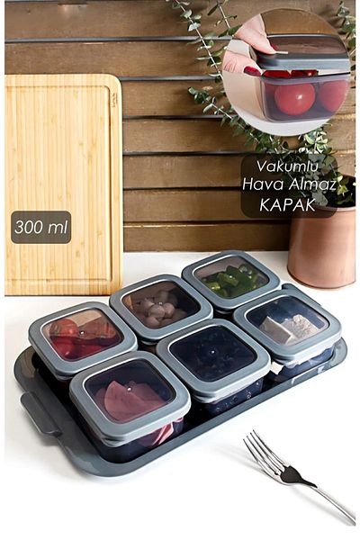 AHİR TİCARET 6-Piece Breakfast Set with Silicone Lid and Tray
