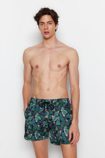 Trendyol Collection Grüner Badeanzug mit tropischem Aufdruck - Badeshorts in Standardgröße TMNSS21DS0013