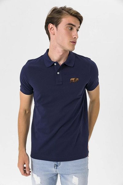 FARM ANİMALS Ανδρικό μπλουζάκι Polo Neck Bear με λεπτομέρεια κεντήματος