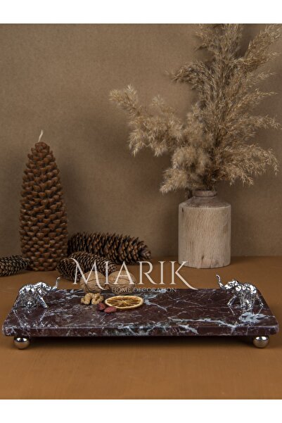 MIARIK DESIGN & DEKORASYON Dekoratif Mermer Dikdörtgen Fıl Detaylı Sunum Teps...