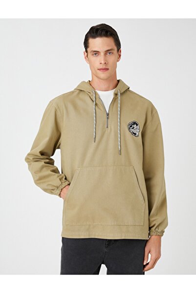Koton Skull Embroidered Hooded Sweatshirt Pocket Detailed Cotton