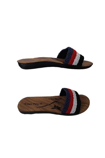 Arden Poly Women's Navy Blue-Red Thin Sole Straw Detailed Comfortable Light and Stylish Slippers