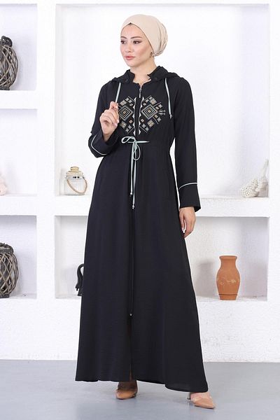 Modamihram Embroidered Hooded Abaya Mint 12210