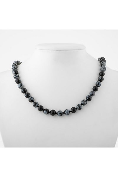 OSMANLI DOĞAL TAŞ 8 Mm Snowy Obsidian Knotted Natural Stone Necklace