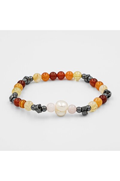 OSMANLI DOĞAL TAŞ سوار من حجر الهيماتيت الأحمر والكوارتز واللؤلؤ والسيترين وا...