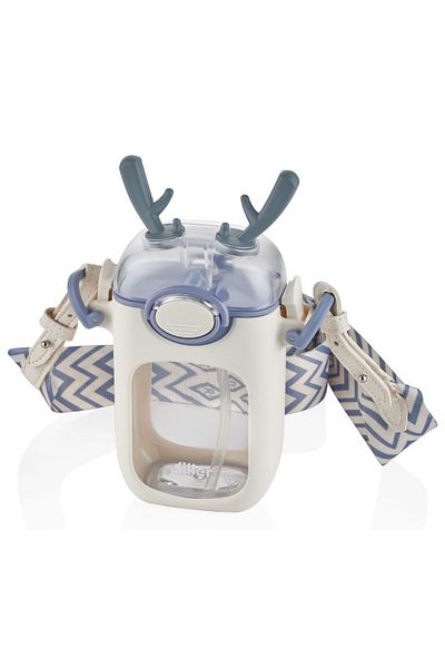 DILLER 400 Ml Deer Shaped White Children's School Flask with Tritan Hanger and Straw