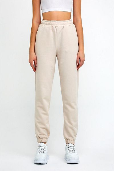 ESPİNA Γυναικεία φούτερ Jogger Beige πλεκτά με τρεις κλωστές με ελαστική μέση και πόδι