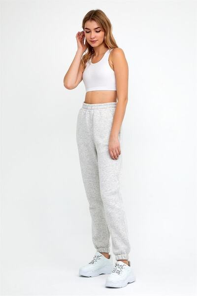 ESPİNA Women's Three Thread Knitted Sweatpants with Elastic Waist and Legs Jogger Gray