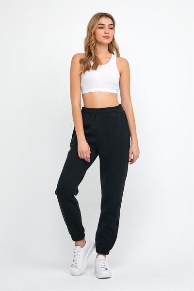 ESPİNA Γυναικεία φούτερ Jogger Μαύρο πλεκτό με τρεις κλωστές με ελαστική μέση και πόδι