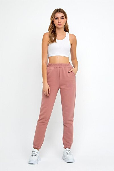 ESPİNA Γυναικεία πλεκτά φούτερ με τρεις κλωστές με ελαστική μέση και πόδια Jogger Powder