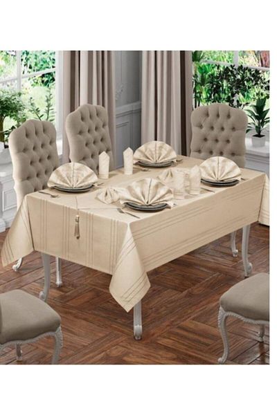 Köşem Çeyiz Комплект покривки за маса Colber Linen Carefree, 26 части, капучино, за 12 души