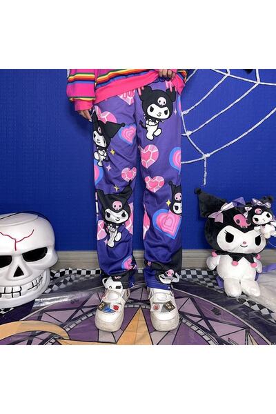 Touz Kuromi & Heart Collage Μωβ Φόρμα Πλατιά Πόδια Unisex