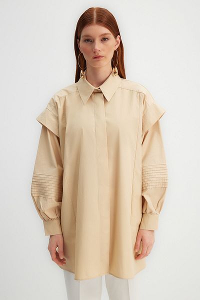 Trendyol Modest Kevser Sarıoglu White Nervur Stitch Detailed 100 Cotton Poplin Woven Gomlek TCLSS23TG00002 TCLSS23TG00002