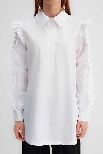 Trendyol Modest X Kevser Sarıoglu Λευκός ώμος και μανίκια 100% βαμβακερή υφασμένη ποπλίνα TCLSS23UK00004