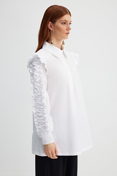 Trendyol Modest X Kevser Sarıoglu Λευκός ώμος και μανίκια 100% βαμβακερή υφασμένη ποπλίνα TCLSS23UK00004