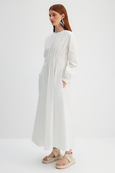 Trendyol Modest Kevser Sarıoglu Powder Ribbed and Pocket Detailed 100% Cotton Poplin Woven Dress TCLSS23EB00005