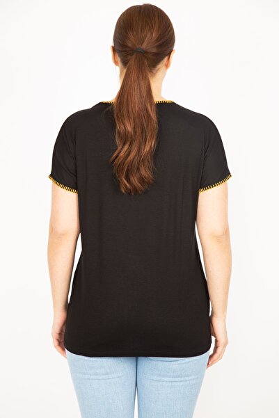 Şans Women's Black Plus Size Embroidery Detailed Blouse 65n35970