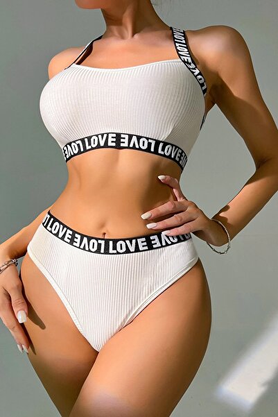 Imoda Kadın Beyaz Çapraz Sırt Ve Love Yazı Detaylı Iç Çamaşır Takımı