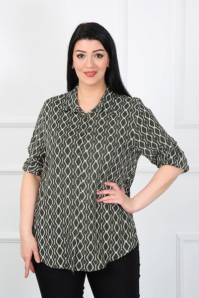 By Alba Collection Γυναικείο πουκάμισο από βαμβακερή βισκόζη σε φέτες χακί μπακλαβά