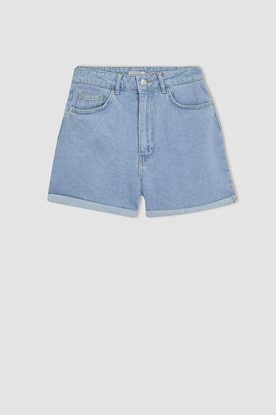 DeFacto Mom Fit High Waist Folded Leg Jean 100% Cotton Shorts A2623ax23sm