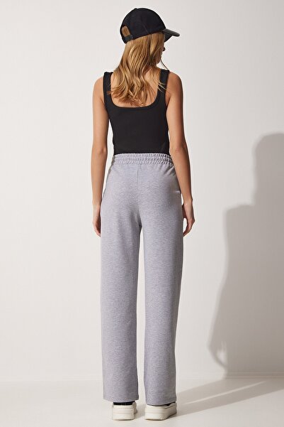 Happiness İstanbul Dámské šedé volné široké pletené tepláky XR00017